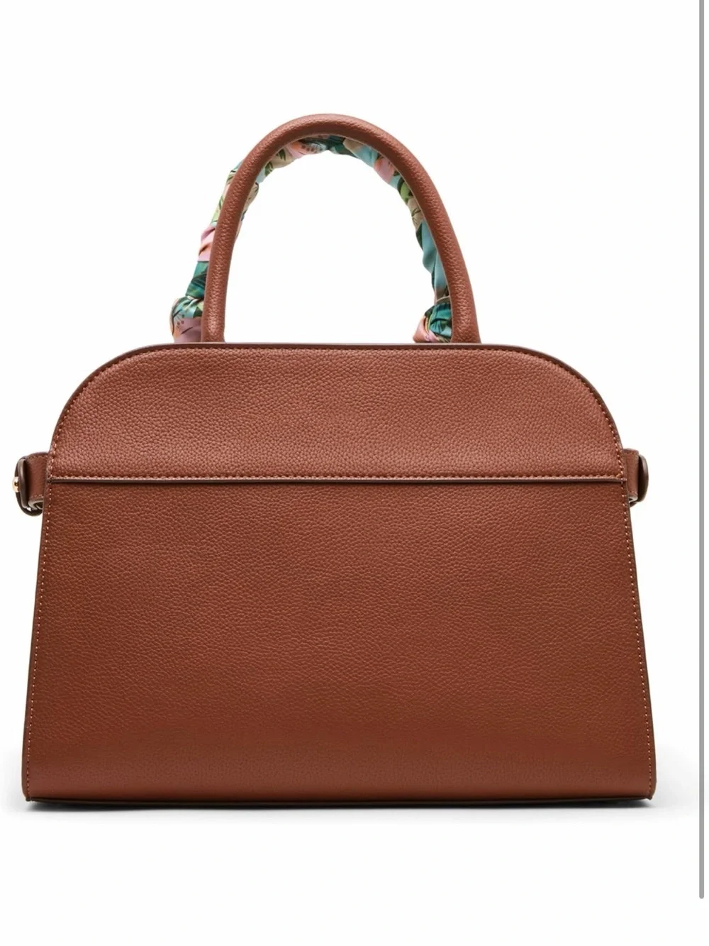 Anne Klein Chestnut Satchel with Floral Scarf-Wrapped Handle